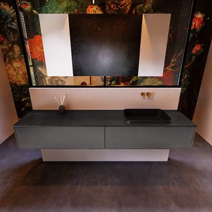 Badkamermeubelset Mondiaz Erin 200 cm met 2 Lades met RIDGE Wastafel Rechts Urban Zonder Kraangaten Greeploos Mat Dark Grey