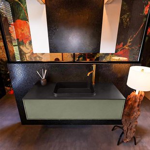 Badkamermeubelset Mondiaz Erin 120 cm met 1 Lade met RIDGE Wastafel Midden Urban met 1 kraangat Greeploos Mat Army