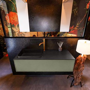 Badkamermeubelset Mondiaz Erin 120 cm met 1 Lade met RIDGE Wastafel Links Urban met 1 kraangat Greeploos Mat Army