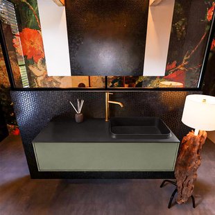 Badkamermeubelset Mondiaz Erin 120 cm met 1 Lade met RIDGE Wastafel Rechts Urban met 1 kraangat Greeploos Mat Army