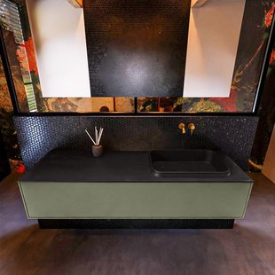 Badkamermeubelset Mondiaz Erin 150 cm met 1 Lade met RIDGE Wastafel Rechts Urban Zonder Kraangaten Greeploos Mat Army