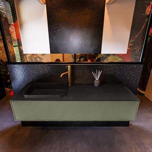 Badkamermeubelset Mondiaz Erin 150 cm met 1 Lade met RIDGE Wastafel Links Urban met 1 kraangat Greeploos Mat Army