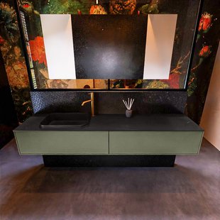 Badkamermeubelset Mondiaz Erin 200 cm met 2 Lades met RIDGE Wastafel Links Urban met 1 kraangat Greeploos Mat Army