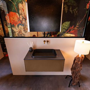 Badkamermeubelset Mondiaz Erin 80 cm met 1 Lade met RIDGE Wastafel Midden Urban Zonder Kraangaten Greeploos Mat Rust