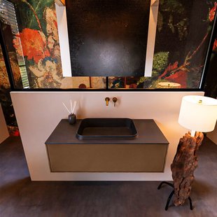 Badkamermeubelset Mondiaz Erin 100 cm met 1 Lade met RIDGE Wastafel Midden Urban Zonder Kraangaten Greeploos Mat Rust