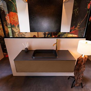 Badkamermeubelset Mondiaz Erin 120 cm met 1 Lade met RIDGE Wastafel Midden Urban met 1 kraangat Greeploos Mat Rust