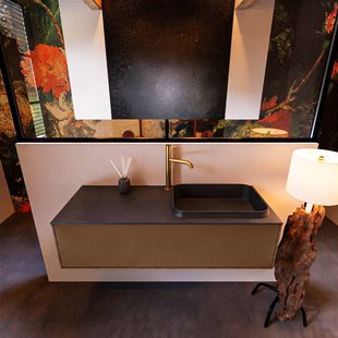 Badkamermeubelset Mondiaz Erin 120 cm met 1 Lade met RIDGE Wastafel Rechts Urban met 1 kraangat Greeploos Mat Rust