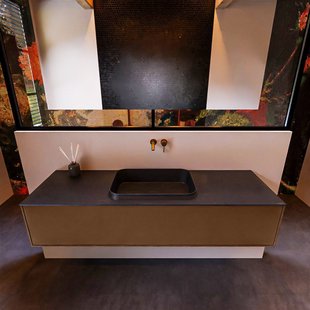 Badkamermeubelset Mondiaz Erin 150 cm met 1 Lade met RIDGE Wastafel Midden Urban Zonder Kraangaten Greeploos Mat Rust