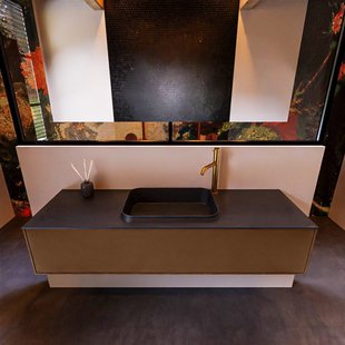 Badkamermeubelset Mondiaz Erin 150 cm met 1 Lade met RIDGE Wastafel Midden Urban met 1 kraangat Greeploos Mat Rust