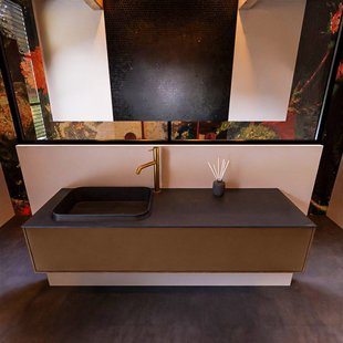 Badkamermeubelset Mondiaz Erin 150 cm met 1 Lade met RIDGE Wastafel Links Urban met 1 kraangat Greeploos Mat Rust