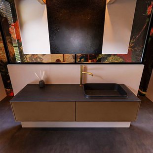 Badkamermeubelset Mondiaz Erin 150 cm met 2 Lades met RIDGE Wastafel Rechts Urban met 1 kraangat Greeploos Mat Rust