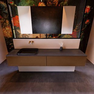 Badkamermeubelset Mondiaz Erin 200 cm met 2 Lades met RIDGE Wastafel Links Urban Zonder Kraangaten Greeploos Mat Rust