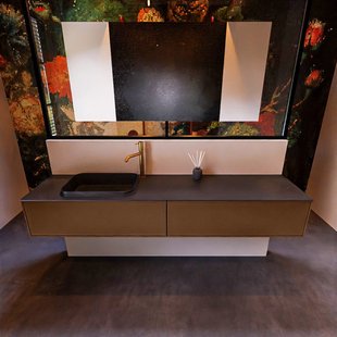 Badkamermeubelset Mondiaz Erin 200 cm met 2 Lades met RIDGE Wastafel Links Urban met 1 kraangat Greeploos Mat Rust