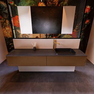 Badkamermeubelset Mondiaz Erin 200 cm met 2 Lades met RIDGE Wastafel Rechts Urban met 1 kraangat Greeploos Mat Rust