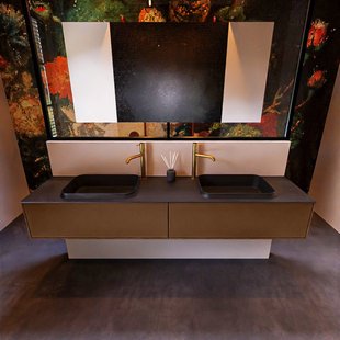 Badkamermeubelset Mondiaz Erin 200 cm met 2 Lades met RIDGE Wastafel Dubbel Urban met 2 kraangaten Greeploos Mat Rust