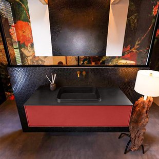 Badkamermeubelset Mondiaz Erin 120 cm met 1 Lade met RIDGE Wastafel Midden Urban Zonder Kraangaten Greeploos Mat Fire