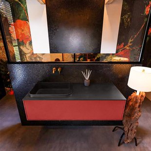 Badkamermeubelset Mondiaz Erin 120 cm met 1 Lade met RIDGE Wastafel Links Urban Zonder Kraangaten Greeploos Mat Fire
