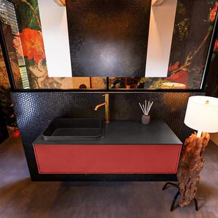 Badkamermeubelset Mondiaz Erin 120 cm met 1 Lade met RIDGE Wastafel Links Urban met 1 kraangat Greeploos Mat Fire