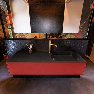 Badkamermeubelset Mondiaz Erin 150 cm met 1 Lade met RIDGE Wastafel Rechts Urban met 1 kraangat Greeploos Mat Fire
