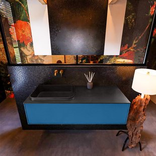 Badkamermeubelset Mondiaz Erin 120 cm met 1 Lade met RIDGE Wastafel Links Urban Zonder Kraangaten Greeploos Mat Jeans