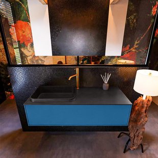 Badkamermeubelset Mondiaz Erin 120 cm met 1 Lade met RIDGE Wastafel Links Urban met 1 kraangat Greeploos Mat Jeans