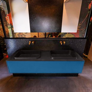 Badkamermeubelset Mondiaz Erin 150 cm met 1 Lade met RIDGE Wastafel Dubbel Urban Zonder Kraangaten Greeploos Mat Jeans