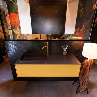 Badkamermeubelset Mondiaz Erin 120 cm met 1 Lade met RIDGE Wastafel Links Urban met 1 kraangat Greeploos Mat Ocher