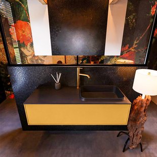 Badkamermeubelset Mondiaz Erin 120 cm met 1 Lade met RIDGE Wastafel Rechts Urban met 1 kraangat Greeploos Mat Ocher