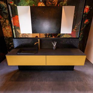 Badkamermeubelset Mondiaz Erin 200 cm met 2 Lades met RIDGE Wastafel Links Urban met 1 kraangat Greeploos Mat Ocher