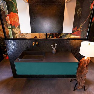 Badkamermeubelset Mondiaz Erin 120 cm met 1 Lade met RIDGE Wastafel Links Urban Zonder Kraangaten Greeploos Mat Smag