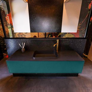 Badkamermeubelset Mondiaz Erin 150 cm met 1 Lade met RIDGE Wastafel Midden Urban met 1 kraangat Greeploos Mat Smag