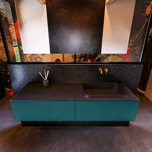 Badkamermeubelset Mondiaz Erin 150 cm met 2 Lades met RIDGE Wastafel Rechts Urban Zonder Kraangaten Greeploos Mat Smag