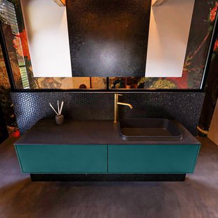 Badkamermeubelset Mondiaz Erin 150 cm met 2 Lades met RIDGE Wastafel Rechts Urban met 1 kraangat Greeploos Mat Smag