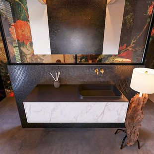 Badkamermeubelset Mondiaz Erin 120 cm met 1 Lade met RIDGE Wastafel Rechts Urban Zonder Kraangaten Greeploos Mat Carrara