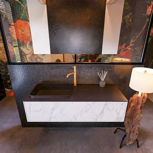 Badkamermeubelset Mondiaz Erin 120 cm met 1 Lade met RIDGE Wastafel Links Urban met 1 kraangat Greeploos Mat Carrara