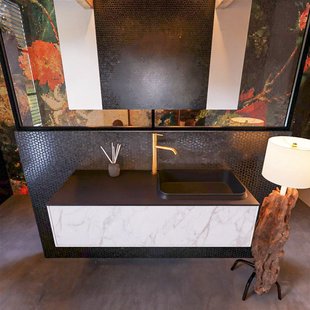 Badkamermeubelset Mondiaz Erin 120 cm met 1 Lade met RIDGE Wastafel Rechts Urban met 1 kraangat Greeploos Mat Carrara