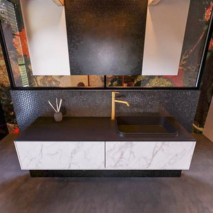 Badkamermeubelset Mondiaz Erin 150 cm met 2 Lades met RIDGE Wastafel Rechts Urban met 1 kraangat Greeploos Mat Carrara