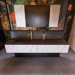 Badkamermeubelset Mondiaz Erin 200 cm met 2 Lades met RIDGE Wastafel Links Urban met 1 kraangat Greeploos Mat Carrara