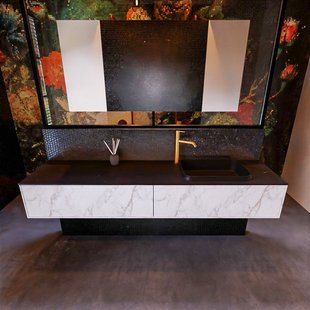 Badkamermeubelset Mondiaz Erin 200 cm met 2 Lades met RIDGE Wastafel Rechts Urban met 1 kraangat Greeploos Mat Carrara