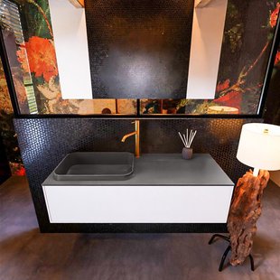Badkamermeubelset Mondiaz Erin 120 cm met 1 Lade met RIDGE Wastafel Links Dark grey met 1 kraangat Greeploos Mat Talc