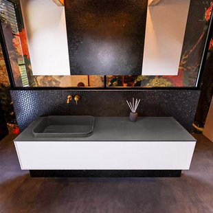 Badkamermeubelset Mondiaz Erin 150 cm met 1 Lade met RIDGE Wastafel Links Dark grey Zonder Kraangaten Greeploos Mat Talc