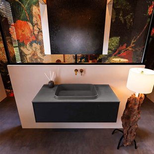 Badkamermeubelset Mondiaz Erin 100 cm met 1 Lade met RIDGE Wastafel Midden Dark grey Zonder Kraangaten Greeploos Mat Urban