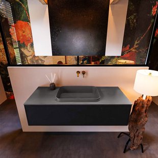 Badkamermeubelset Mondiaz Erin 120 cm met 1 Lade met RIDGE Wastafel Midden Dark grey Zonder Kraangaten Greeploos Mat Urban