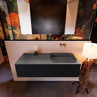 Badkamermeubelset Mondiaz Erin 120 cm met 1 Lade met RIDGE Wastafel Rechts Dark grey Zonder Kraangaten Greeploos Mat Urban