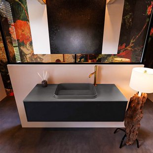 Badkamermeubelset Mondiaz Erin 120 cm met 1 Lade met RIDGE Wastafel Midden Dark grey met 1 kraangat Greeploos Mat Urban
