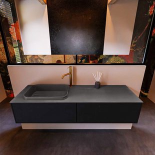 Badkamermeubelset Mondiaz Erin 150 cm met 2 Lades met RIDGE Wastafel Links Dark grey met 1 kraangat Greeploos Mat Urban