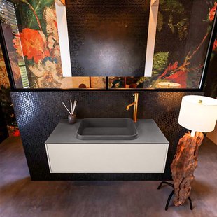 Badkamermeubelset Mondiaz Erin 100 cm met 1 Lade met RIDGE Wastafel Midden Dark grey met 1 kraangat Greeploos Mat Linen