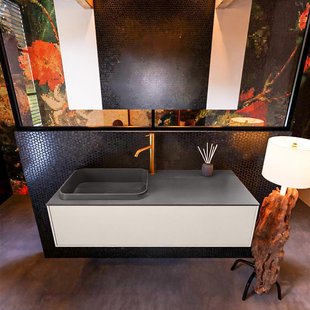 Badkamermeubelset Mondiaz Erin 120 cm met 1 Lade met RIDGE Wastafel Links Dark grey met 1 kraangat Greeploos Mat Linen