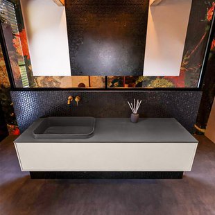 Badkamermeubelset Mondiaz Erin 150 cm met 1 Lade met RIDGE Wastafel Links Dark grey Zonder Kraangaten Greeploos Mat Linen