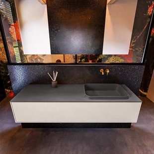 Badkamermeubelset Mondiaz Erin 150 cm met 1 Lade met RIDGE Wastafel Rechts Dark grey Zonder Kraangaten Greeploos Mat Linen